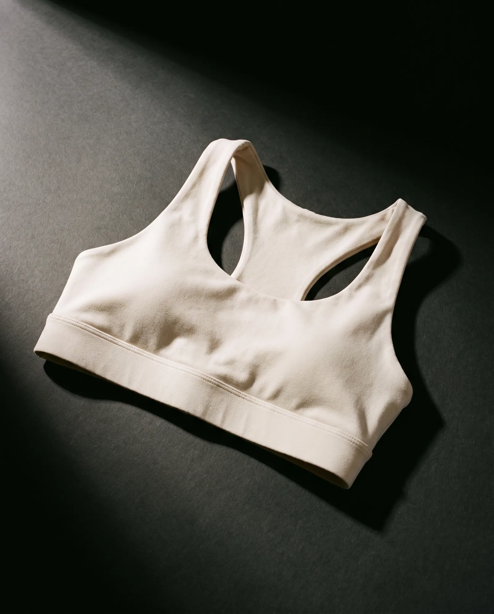 Low-Impact Bra — Bonded band, removable cups, no hardware.